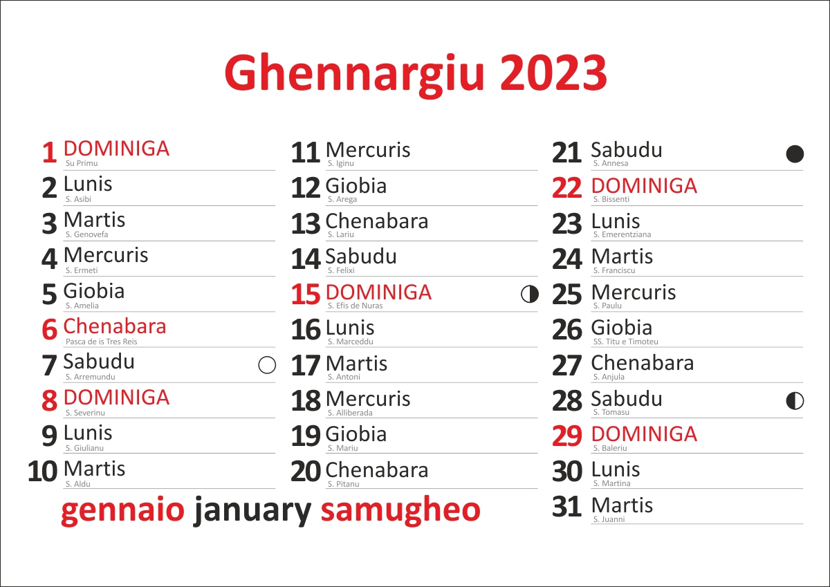 CALENDARIO SARDO SAMUGHEO 2023