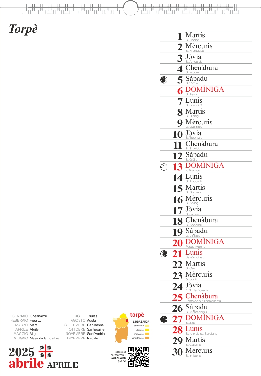 calendario sardo torpè